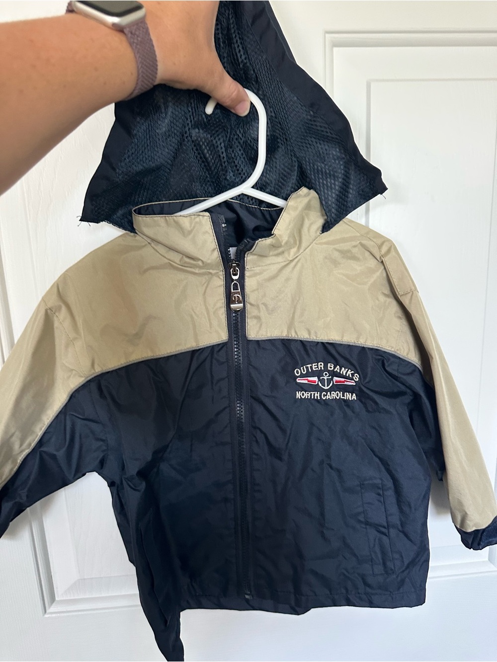 Kids' Two-Tone Hooded Windbreaker/Rain xx Jacket - Navy & Khaki - Outer Banks